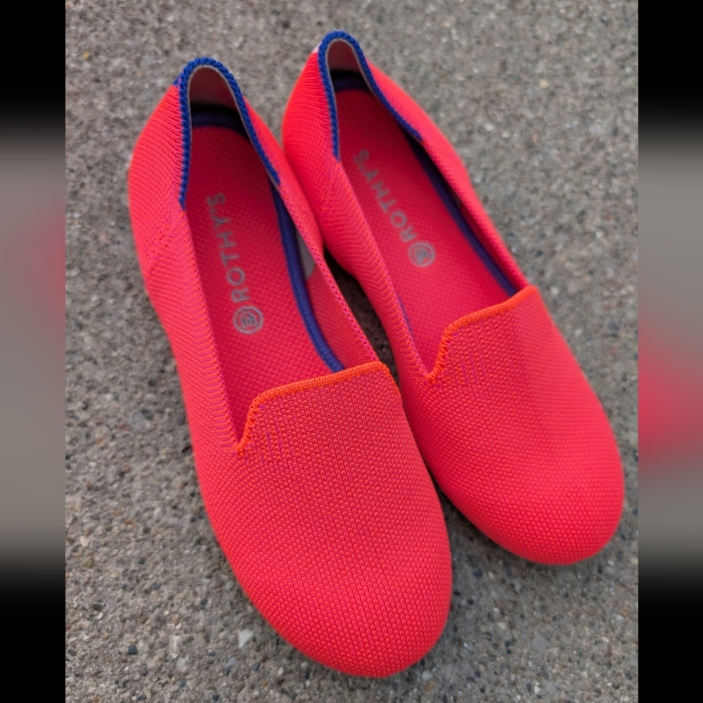 Rothy’s The Kid Loafer Flamingo Pink Knit Slip On Flat Shoes Size 2